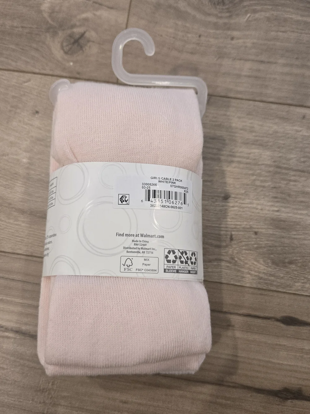 🌻 NWT Girls White & Pastel Pink 2 Pack Tights Size S (4-6)